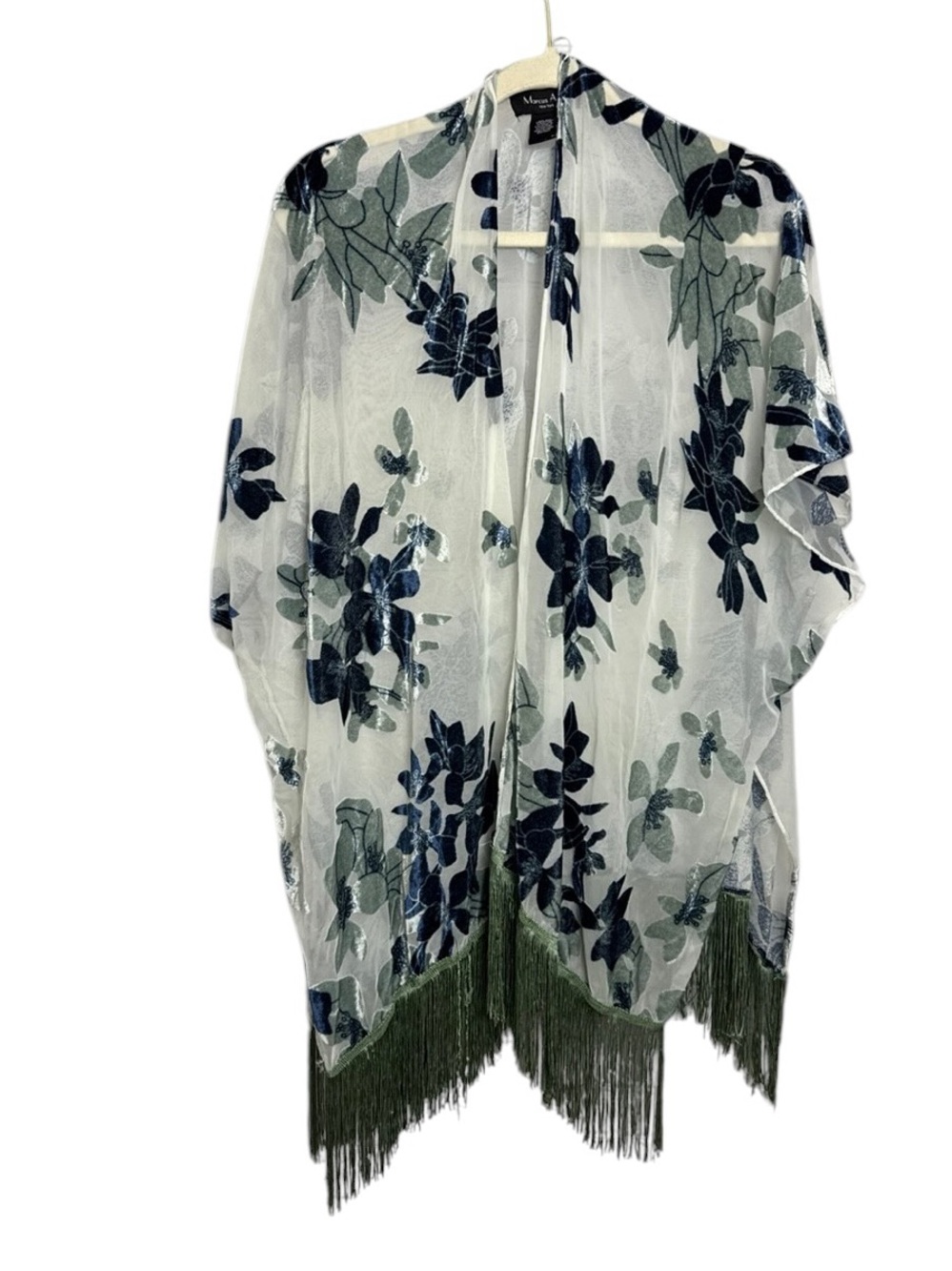Marcus Adler floral sheer overlay tunic fringe viscose dark romantic one size